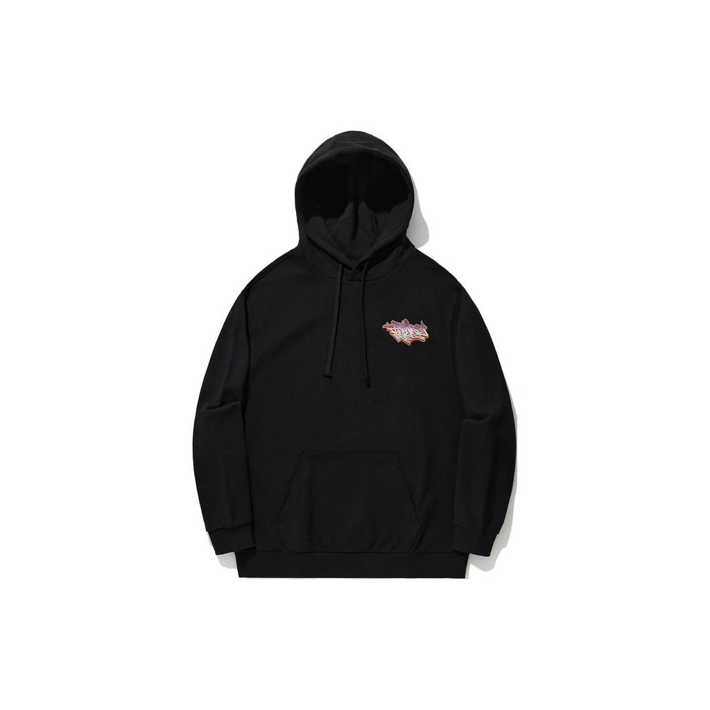 Li Ning Skateboard Series Graphic Print Hooded Loose Pullover Sweatshirt Unisex Sweatshirt Black AWDU321-1