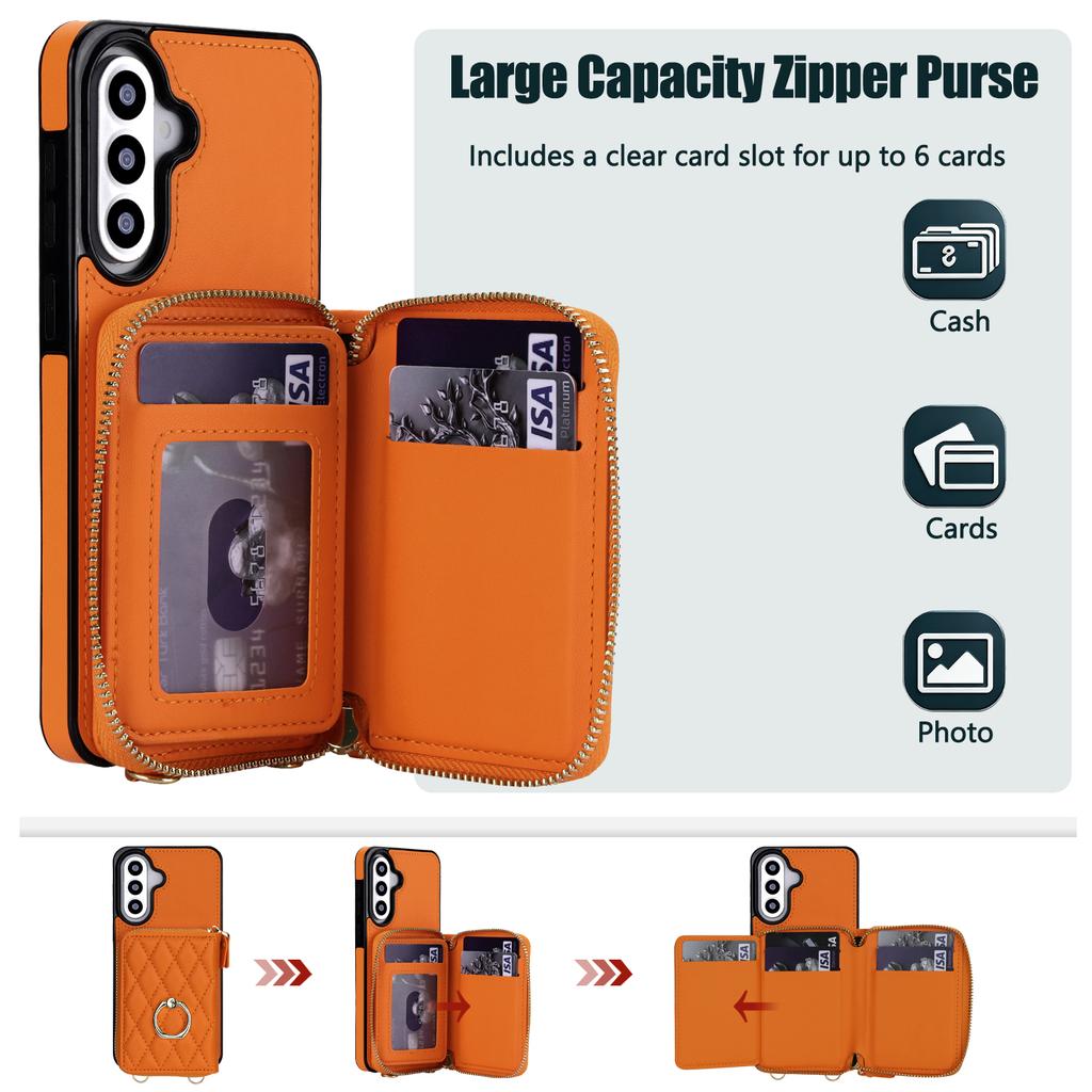 Crossbody Long Lanyard Zipper Card Holder Leather Cover for Samsung Galaxy S26 Ultra S25 S24 S23 S22 A06 A36 Stand Bag Cover