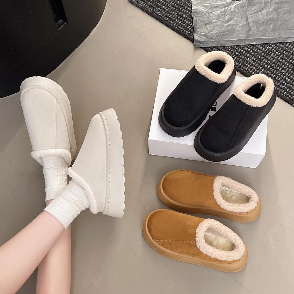 Large Size Snow Boots Women's New Winter Warm and Velvet Thick-soled Heel-less Cotton Shoes