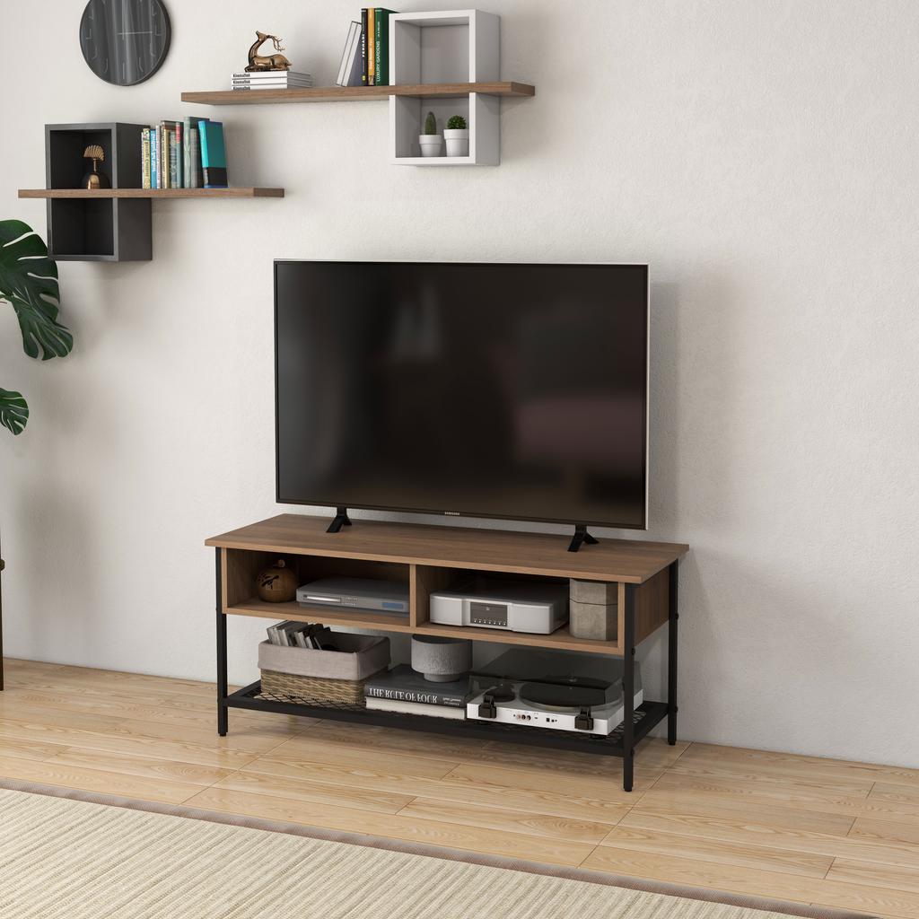 Mobile Porta TV Up To 48 Inch Industrial Style In Wood And Steel 110x40x48cm Brown And Black