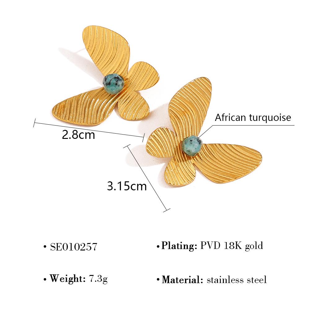 Retro African Turquoise Butterfly Earrings, 18K Gold-Plated Titanium Steel, Women's Fashion Jewelry