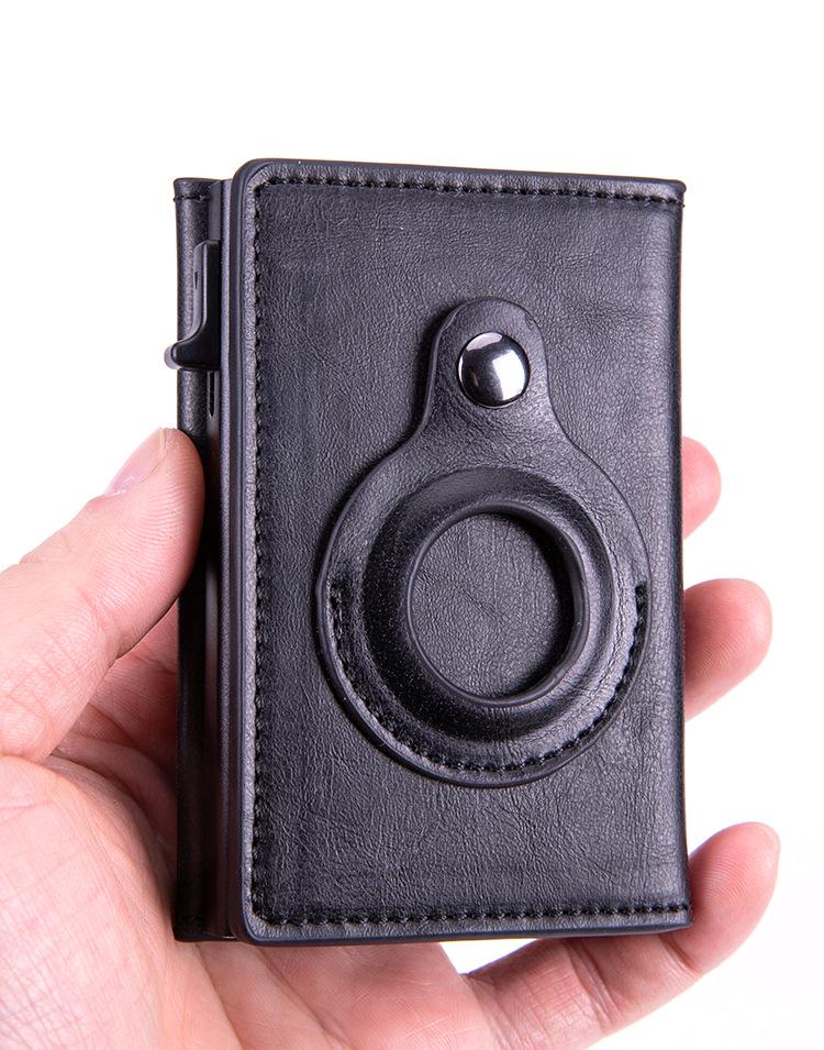RFID Apple AirTag Tracker Protective Case with Crazy Horse Card Holder and Carbon Fiber Finish