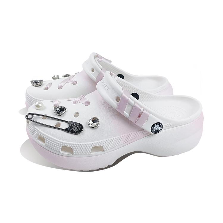 Crocs Classic Platform Clog EVA Pin Trendy Shoes Gradient Crafted Classic Cloud Dok Girly Cute Hole Shoes Women's White