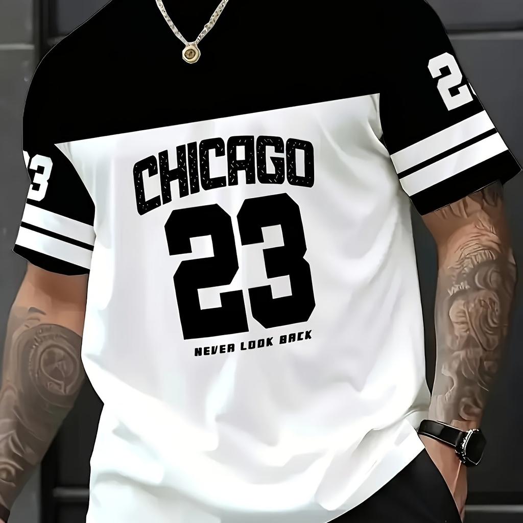 Herren schwarz-weiß gestreiftes Rundhals Kurzarm Freizeit vielseitiges T-Shirt