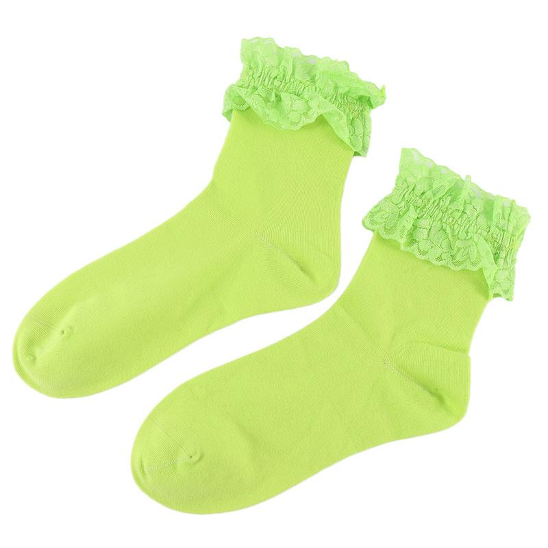 Vintage Candy Color Ladies Lace Ruffle Frilly Ankle Socks Mid-calf Socks Cotton Socks Fashion