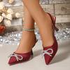 Sandals large size summer new high heels pointed head bag head sandals rhinestone bow sandals women