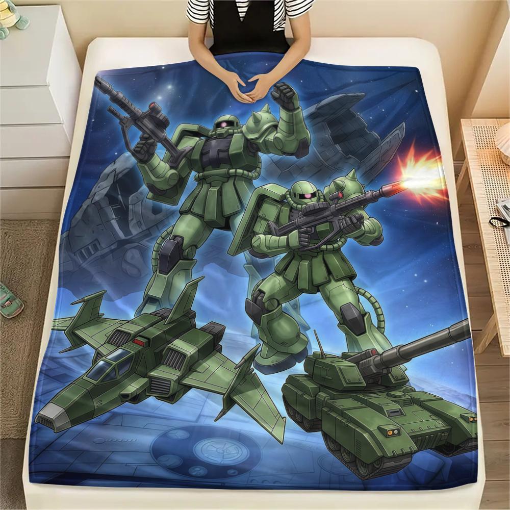 Mobile Suit Gundam Print Flannel Blanket, Warm Comfortable for Bedrooms, Sofas, Beds, Chairs -HE45