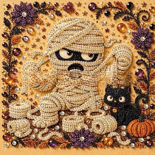 Halloween DIY Malowanie Diamentami Samoprzylepny Kreskówkowy Dynia Malowanie Perłami Styl Ins Dekoracja Sypialni Obraz