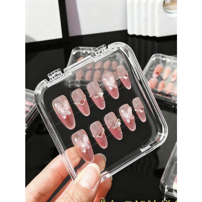 2pcs Transparent Acrylic Fake Nails Display Box, Portable Nail Sticker Showcase, Empty Manicure Box (Nails Not Included)