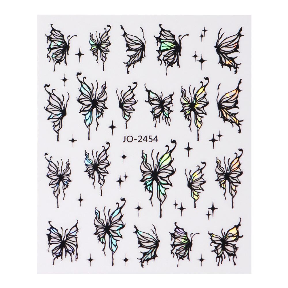Czarne srebrne naklejki na paznokcie motylkowe serce wzór gwiazdy samoprzylepne naklejki suwakowe naklejki na paznokcie dekoracje do manicure