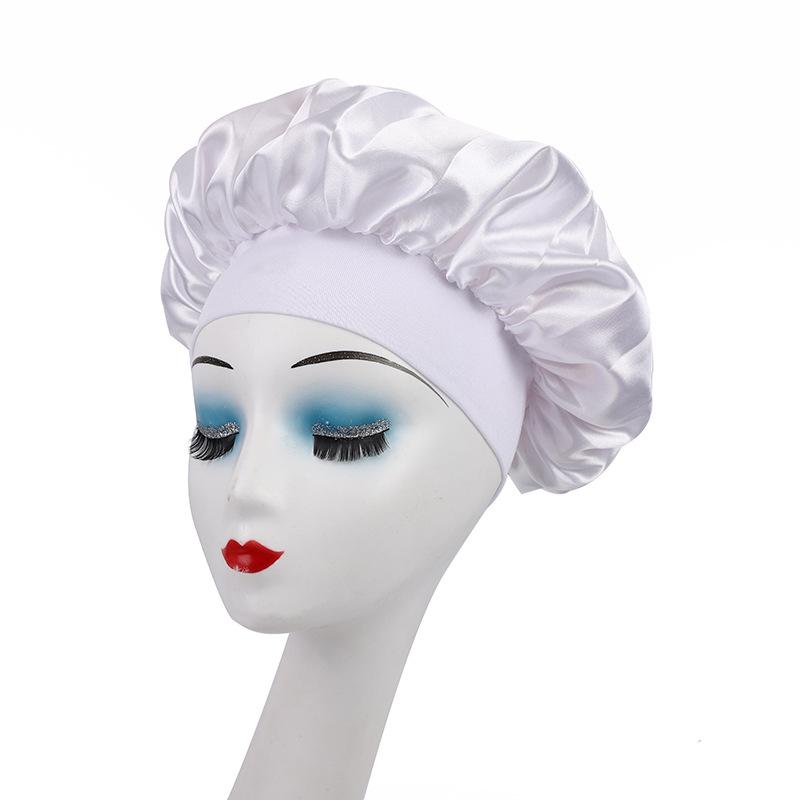 Wide Brim Satin Nightcap: Elastic Silk Hair Protection Scarf for Men & Women, Solid Color, Bath & Chemo Cap.