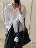 2025 French Fashion Long Sleeve Irregular Lace Tie Waist Slimming Solid Top