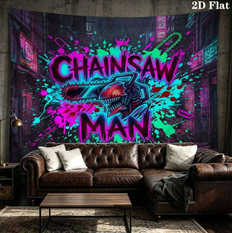 Tapestry Ścienne Chainsaw Man Estetyczna Dekoracja Ścienna Drukowany Materiał Koc Dekoracyjne Tapiserie Do Sypialni Salonu Wystrój Domu