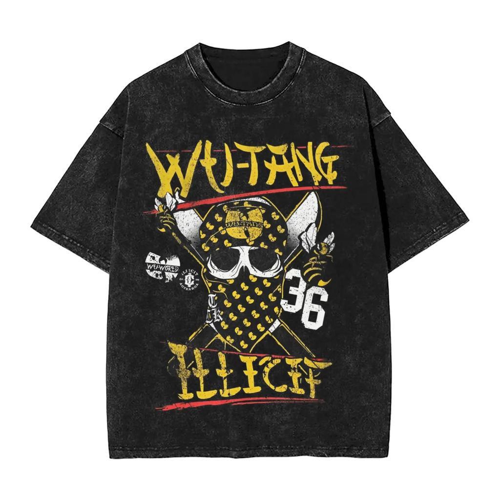 Heißer Verkauf Clan Wu Tang Globale Tour Mercah Grafikdruck T-Shirt Harajuku Mode Übergroßes T-Shirt Unisex Vintage Gewaschene Baumwolle Oberteile