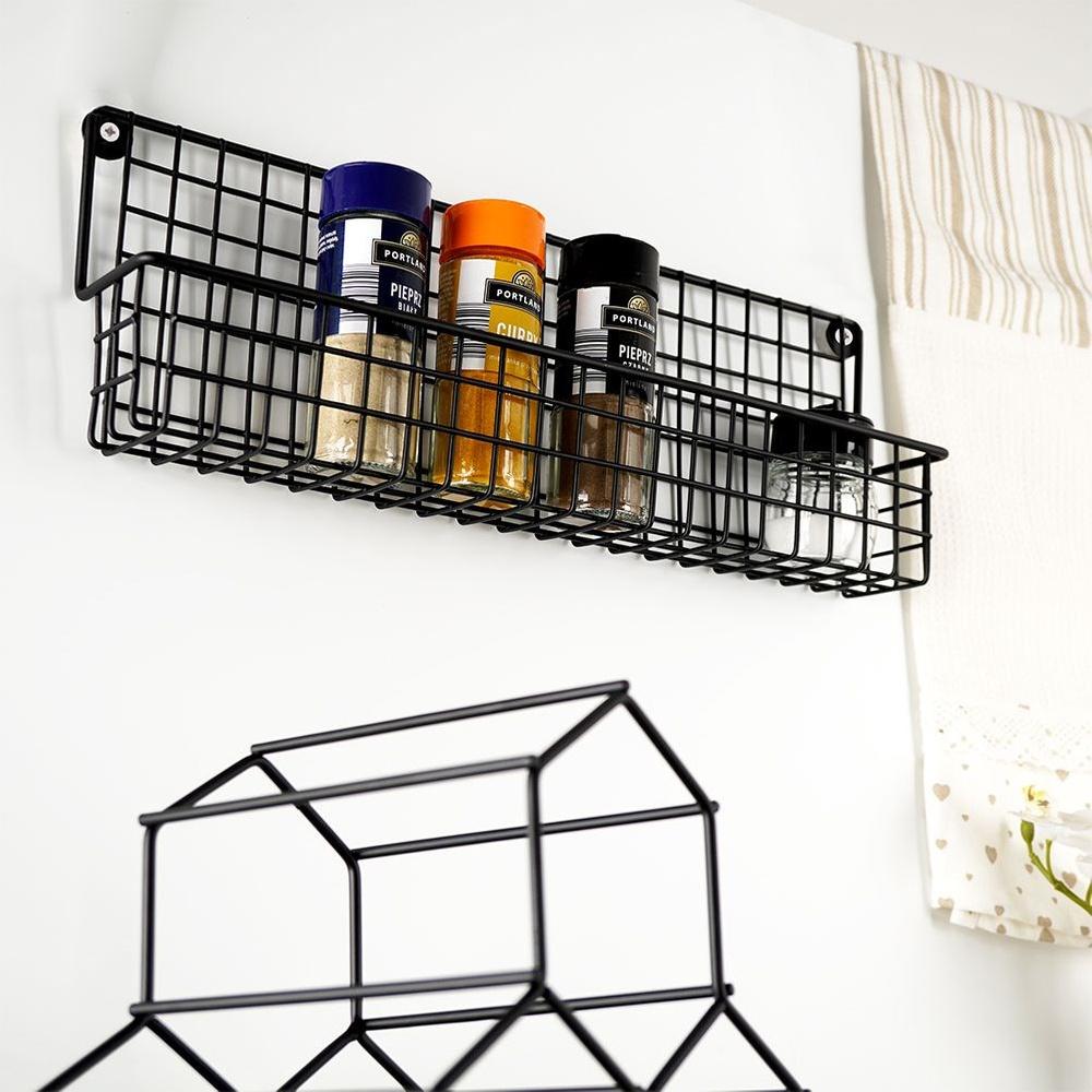 Black Metal Kitchen Bathroom Wall Shelf for Spices and Cosmetics