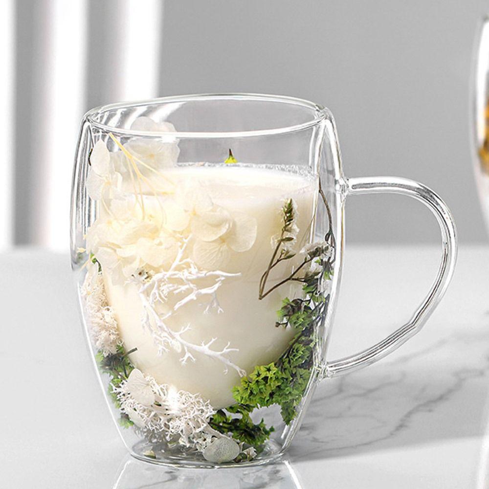 350ml Dried Flowers Glass Mugs Anti-Scalding Flower Cup Simple Double Wall Glass Cup  Home&Office