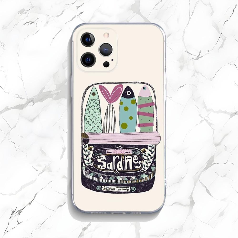 Canned Sardines Phone Case For iPhone 15,14,13,12,11 Plus,Pro,Max,XR,XS,X,7,8 Plus,SE,Mini Transparent Silicone Soft