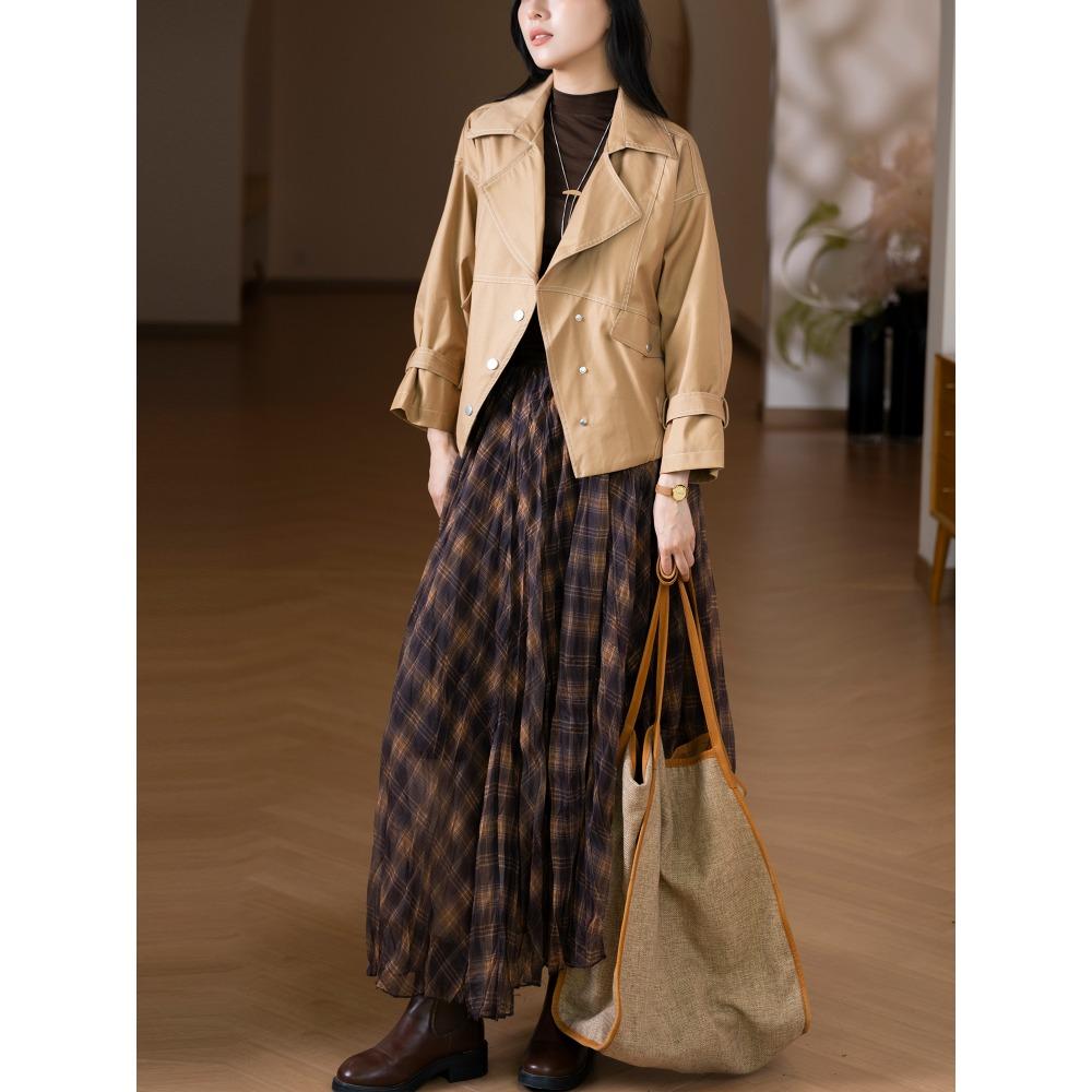 Dimanaf 2025 Autumn Women New Skirts Plaid Loose Elastic Waist Pleated Elegant Long Skirts Red