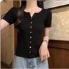 Korean Fashion Short Sleeved Cardigan Knitted Sweater Women Single-breasted V-neck Summer Tops Slim Fit Casual Office Elegant Coats Clothing