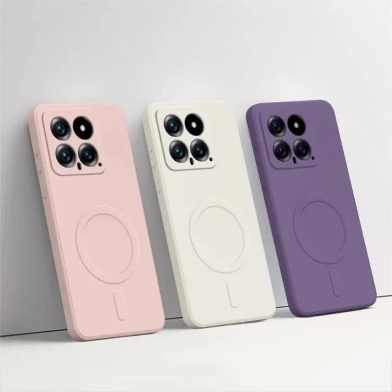 Original for Magsafe Magnetic Wireless Charging Case For Xiaomi 15 Ultra 14 14Pro Mi 13 Liquid Silicone Candy Soft Bumper Cover