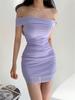 Pure Desire Women's One-Shoulder Hip-Hugging Pleated Slimming Mesh Dress