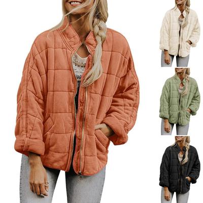 Fall Winter Women Jacket Stand Collar Long Sleeves Zip-up Pockets Solid Color Neck Protection Thick Warm Cardigan Lady Coat