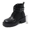 Fashion Chunky Platform Combat Boots for Women Fashion Buckle Strap Thick Heel Ankle Boots Woman Autumn Winter Black PU Leather Booties