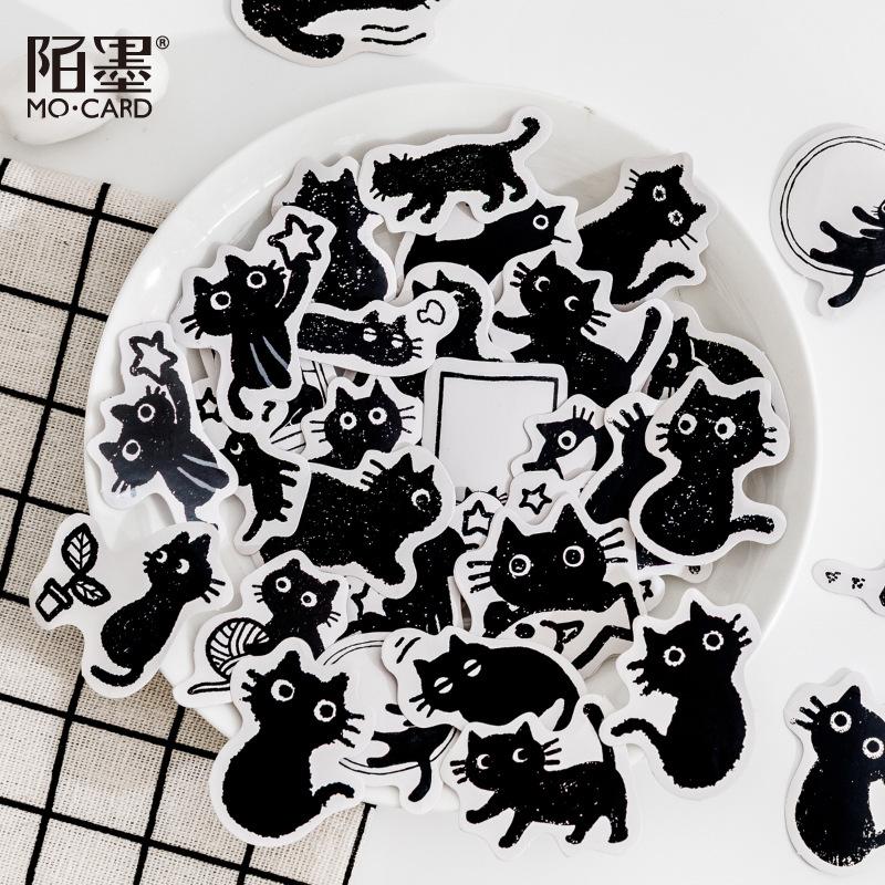 45 Stück Schwarze Katze Boxed Sticker Niedlich Cartoon Kawaii Stil Journal Scrapbook DIY Dekorationsmaterialien