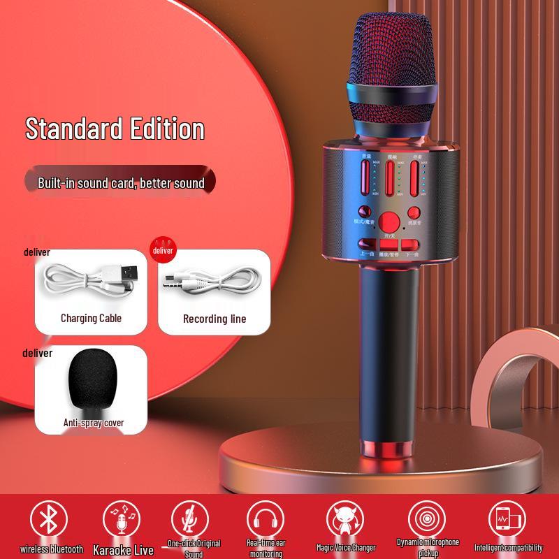 Wireless Bluetooth K-Song Microphone & Speaker with Built-in Sound Card for TV and Mobile