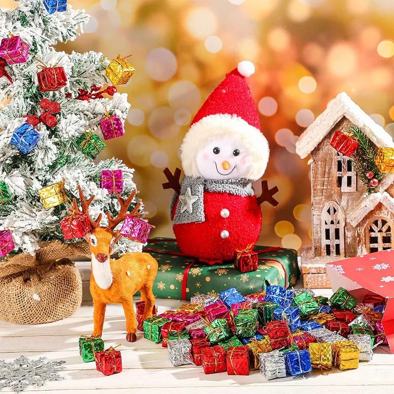 12pcs Mini Christmas Ornaments Handwork Gift Box Xmas Tree Accessories New Year Party Decor Candy Gift Boxes Pendant Navidad