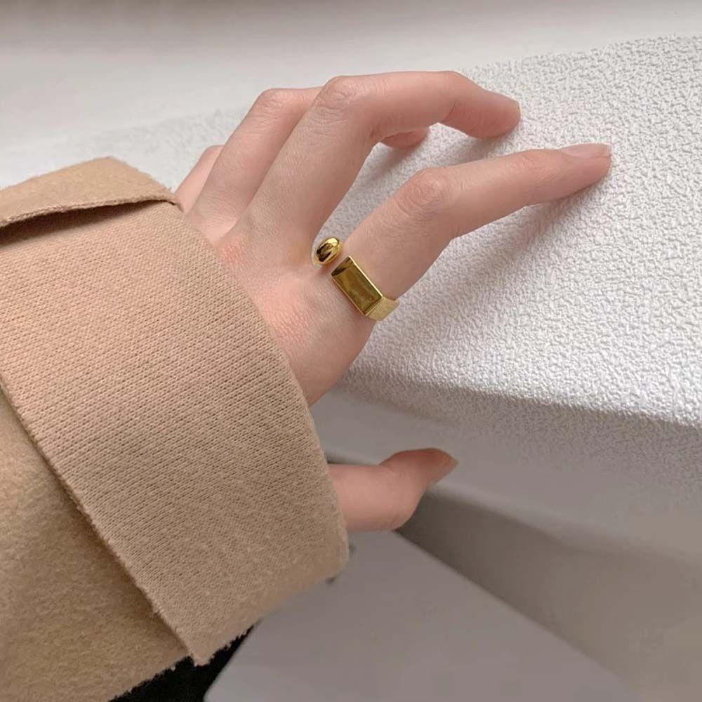 Jewelry Accessories Square Ring Silver Color Square Zinc Zinc Alloy Ring Simple Square Open Rings Party