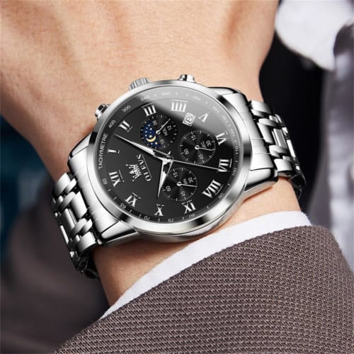 OLEVS Men's Quartz Watch, Waterproof, Date Display, Luminous, Popular, Stainless Steel Band, Stylish, Analog, Fashion, Business, Classic Watch for Men