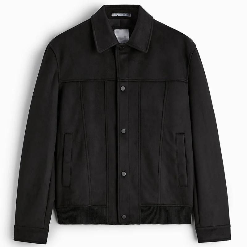 

Мужская замшевая кожаная куртка с лацканами, модная повседневная приталенная куртка, весенне-осеннее пальто, топы для мужчин J020-XL чёрный