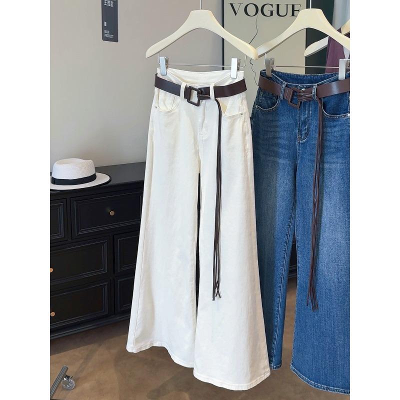 

Качественные джинсовые брюки широкого кроя женские осенние новые повседневные с высокой посадкой свободные и слегка тонкие прямые брюки S белый