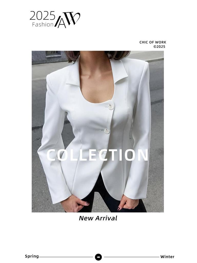 2025 European & American Autumn Women's U-Neck Slimming Waist Small Suit Jacket