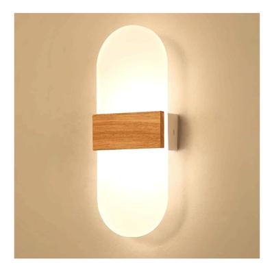 Japanese Style Simple Three Color Dimming LED Wall Lamp Acrylic Lampshade Wooden Wall Hanging Lamp (suitable for Living Room, Bedroom, Stairs, Porch)