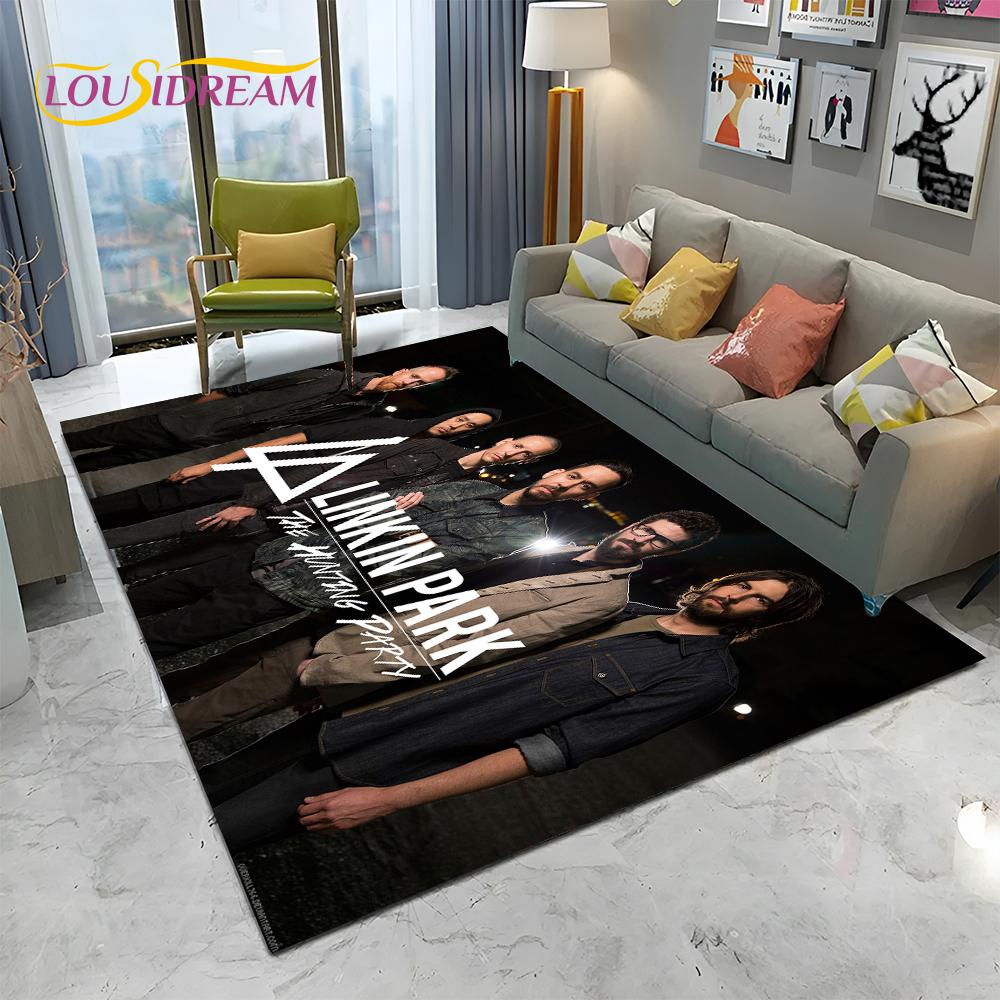 Tappeto Tappetino Decorativo 3D Retro Rock Band L-Linkin Park Logo per Casa Soggiorno Camera da Letto Divano Zerbino, Tappeto per Area Bambini Tappetino Antiscivolo