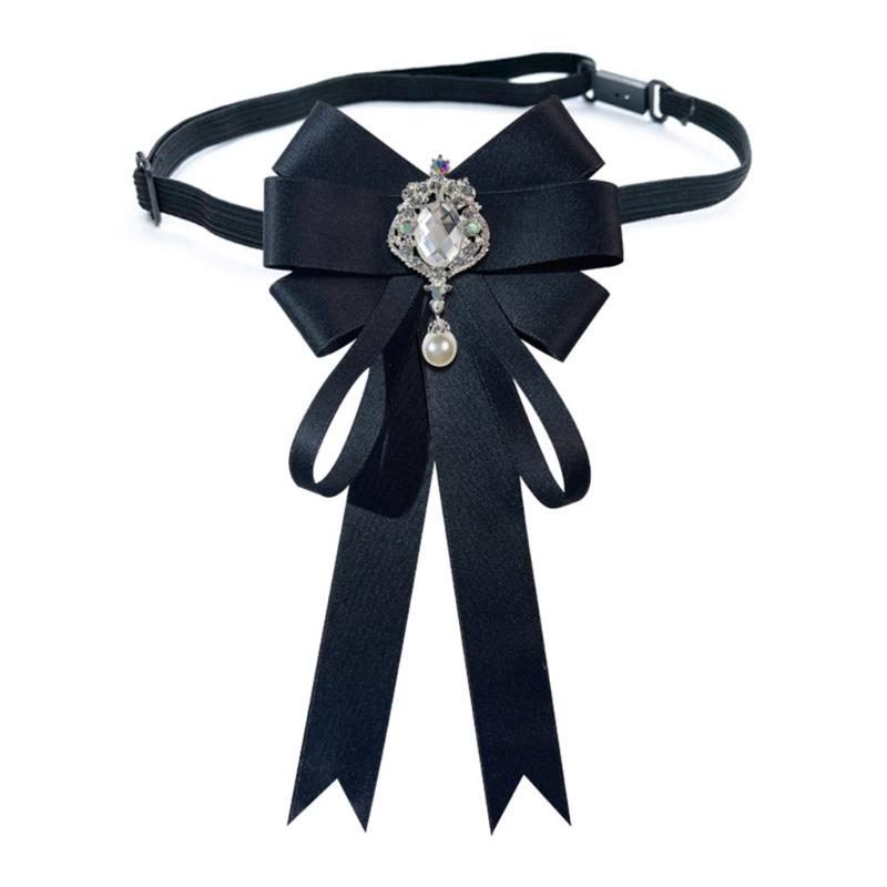 

Elegant Rhinestones Pins Necktie with Pearl and Diamante Versatile Accessory Charming Pearl Collar Lady Brooches 1