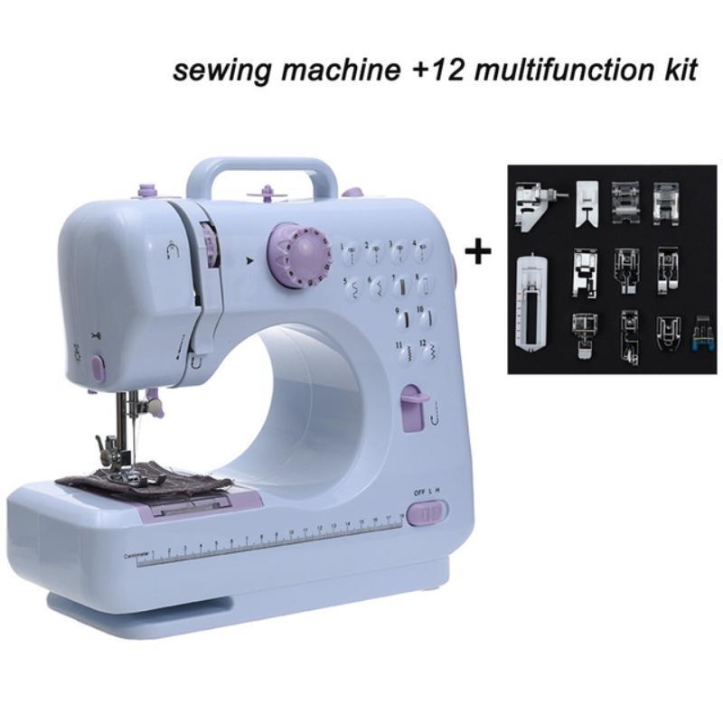 Mașină de cusut portabilă Mini electrică de uz casnic Crafting Overlock 12 ochiuri cu pedală de presare pentru începători