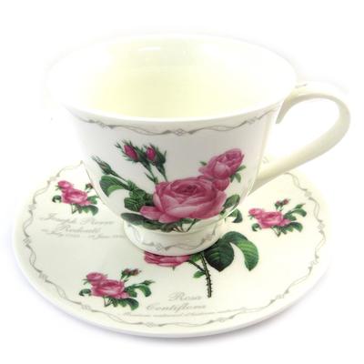 [N3668] - Cup + Saucer 'Rosa Romantica' Ivory Pink
