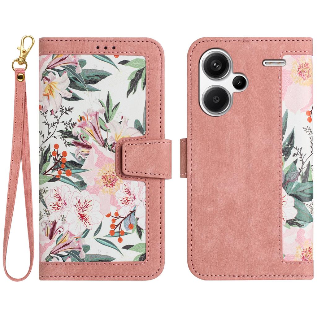 For Xiaomi Redmi Note 13 Pro+ 5G Case PU Leather Flower Pattern Wallet Style Flip Phone Cover