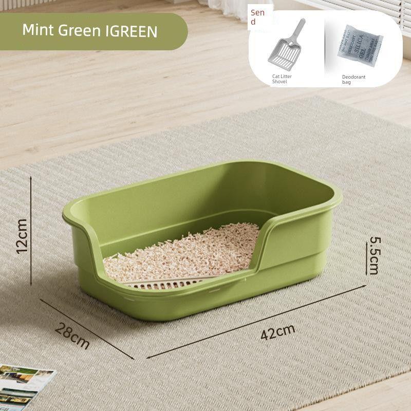 

Kitten Litter Box Oversized Splash-Proof Cat Toilet Giant Low Entrance Milk Cat Litter Box Pet Supplies Mint Green 42cm Medium Large Cat Litter Shovel