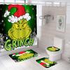 Bathroom Shower Curtain Four-Piece Green Hair Monster Christmas Green Waterproof Shower Curtain Toilet Partition Curtain Bath Mat