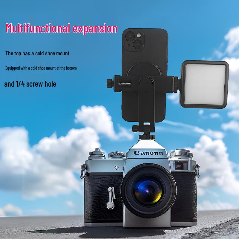 Multi-angle Rotating Cold Shoe Phone Holder for DSLR - Ideal for Horizontal & Vertical Photography and Live Streaming