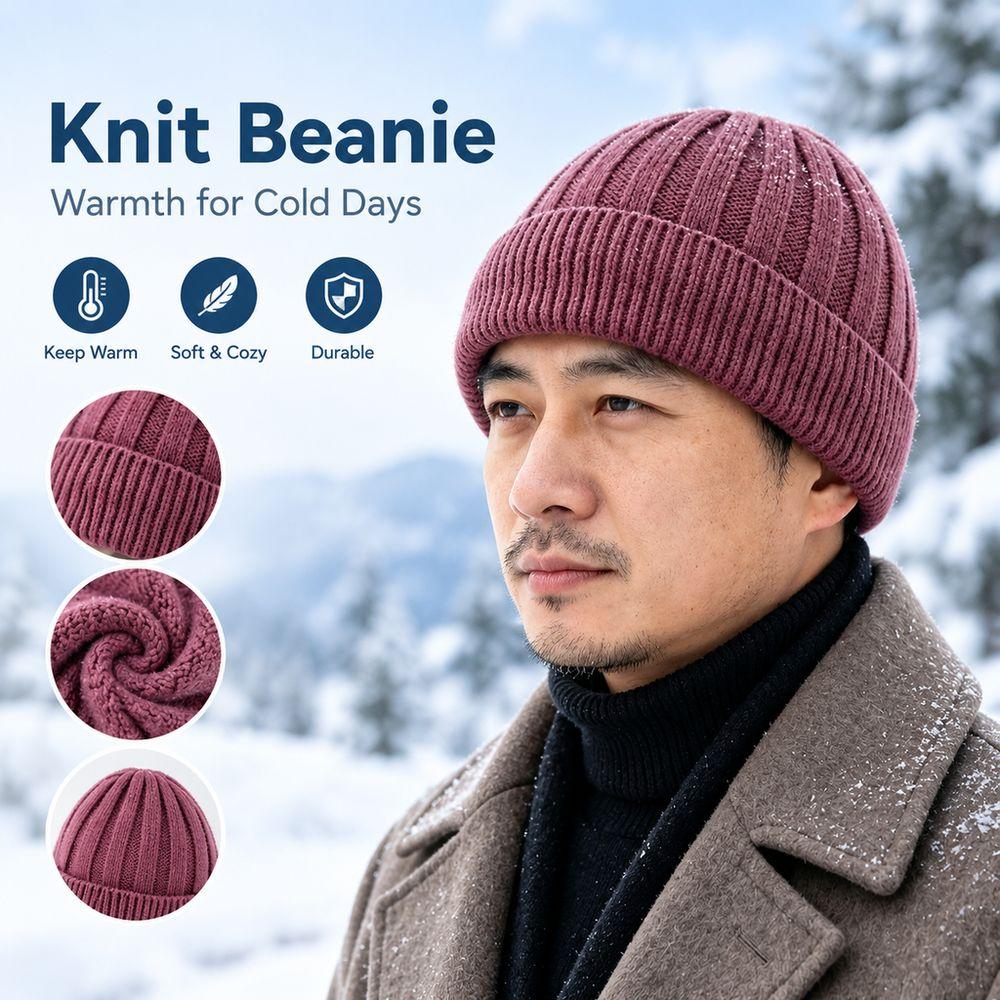 Thick Warm Fleece Lined Beanie Ear Protection Warm Skull Cap Fashion Winter Knit Hat Men Women