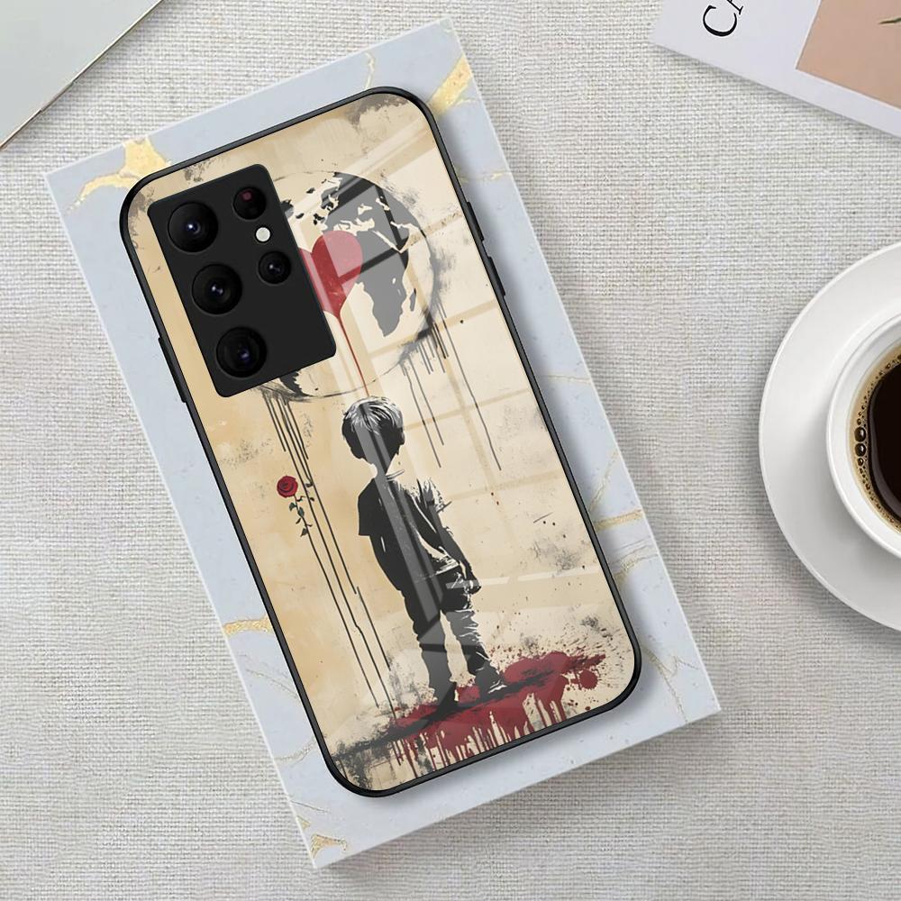 Street Art B-Banksy Graffiti Phone Case For Samsung S26 S25 Edge Ultra 23 22 21 20 Ultra Plus S24 Fe Glass Cover