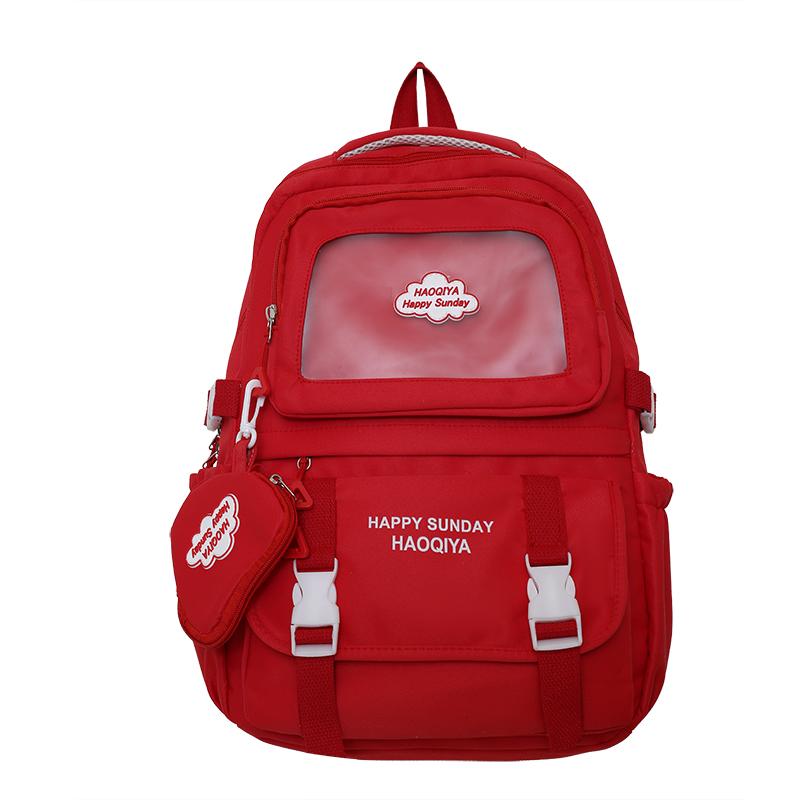 

Жіночий рюкзак однотонний учнівський шкільний прозорий шкільний портфель червоний