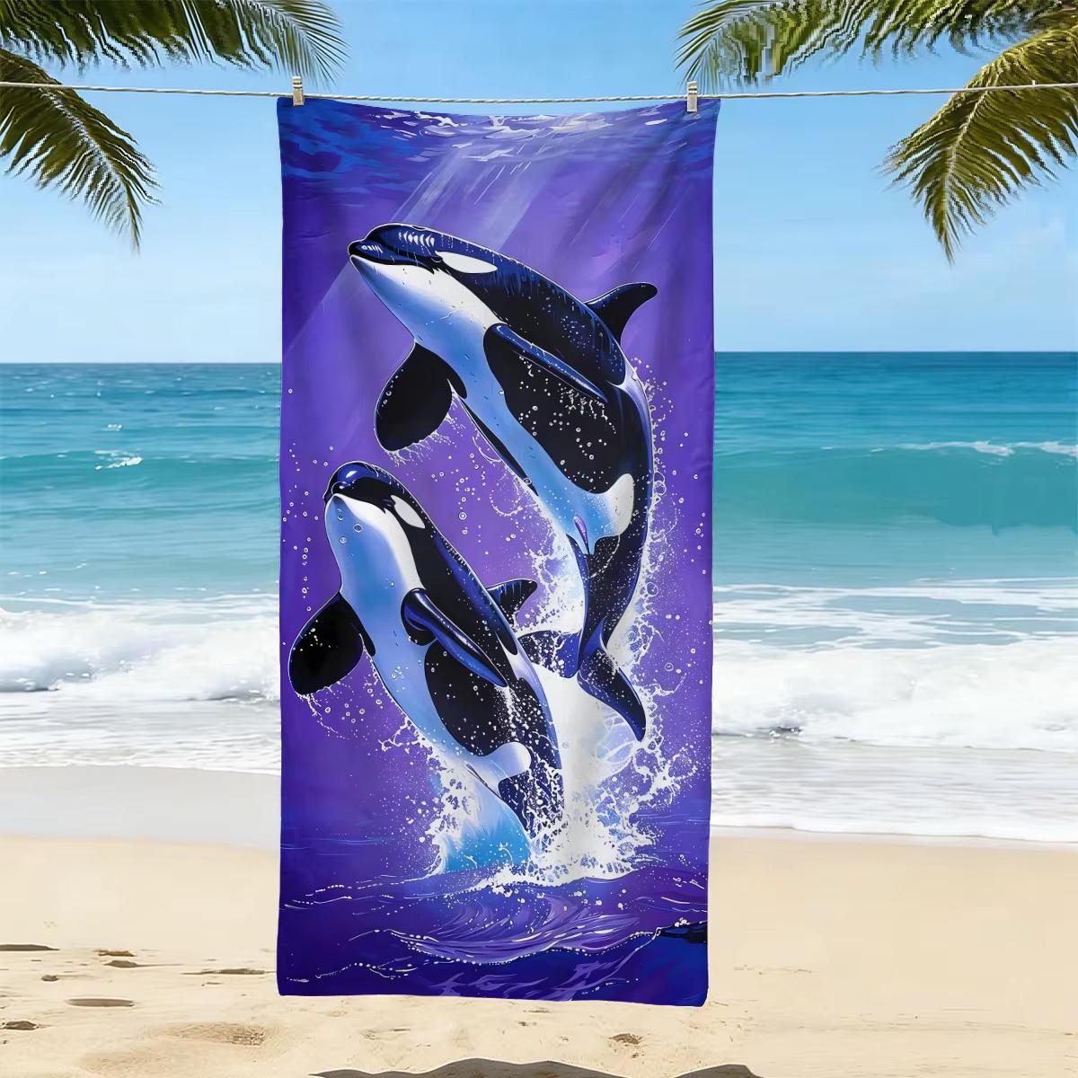 Orca Killer Whale Marine Graphic Beach Towel,Microfiber Durable Sand Free, Home Decor Gift,Ocean Print Oversized Bath Towel 40x60cm