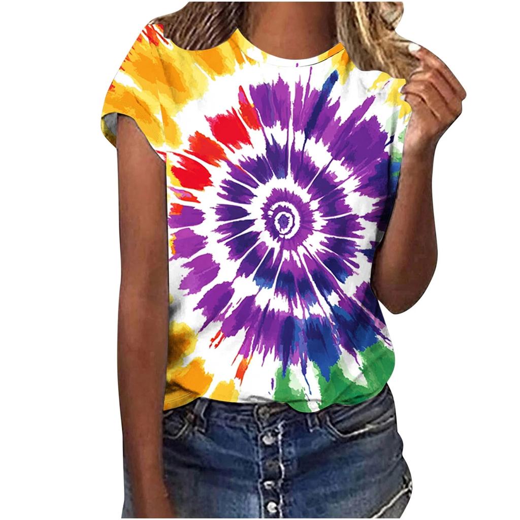 New Colorful Tie Dye 3D Print T-Shirts Women Summer O-Neck Short Sleeve T Shirt Y2k Harajuku Tees Streetwear Top Female Clothing