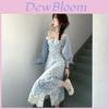 Floral Dress And Blue Sweater Cardigan Set For Summer Casual Wear